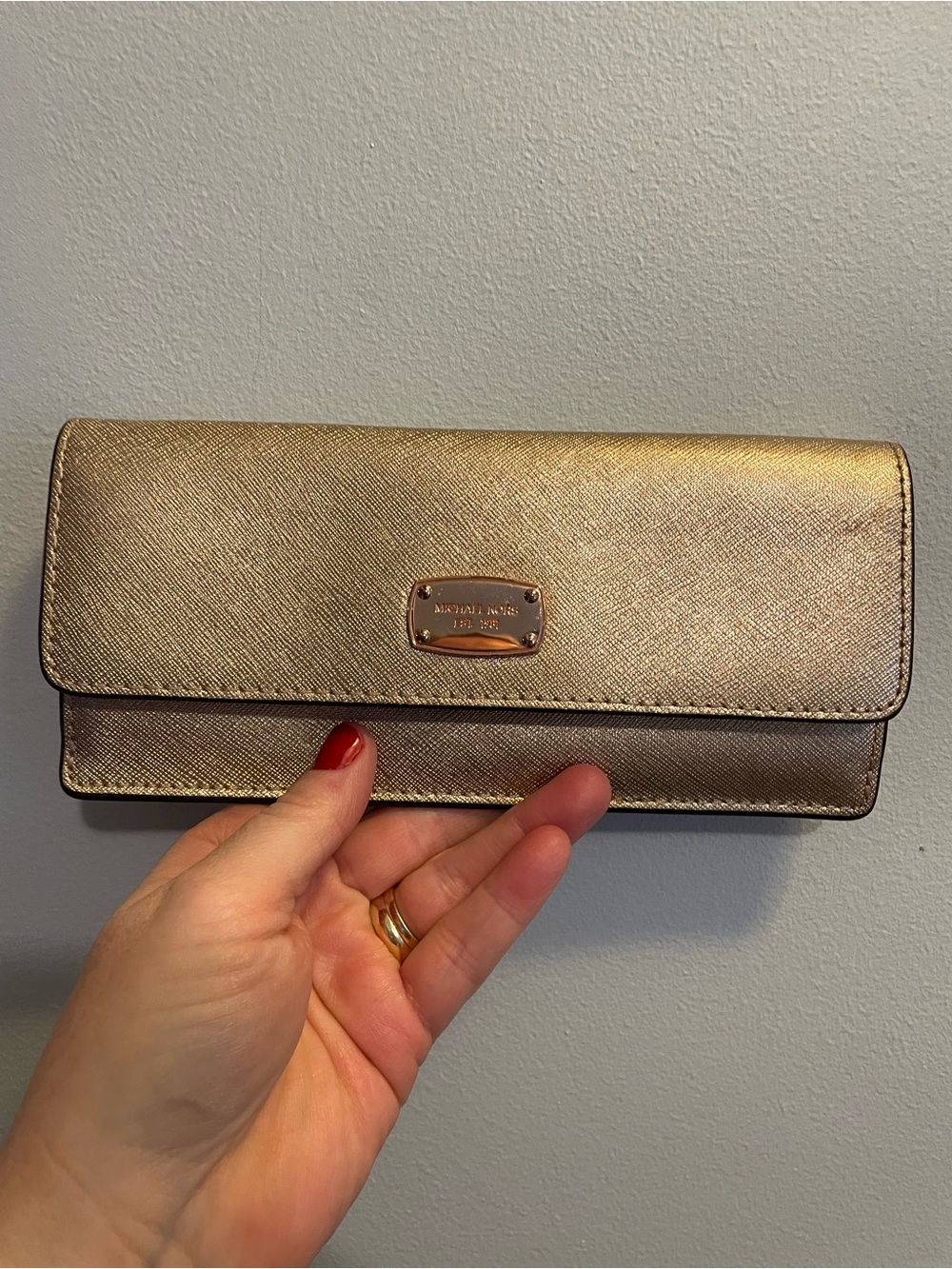 Michael Kors Metallic Gold Saffiano Leather Wallet Clutch